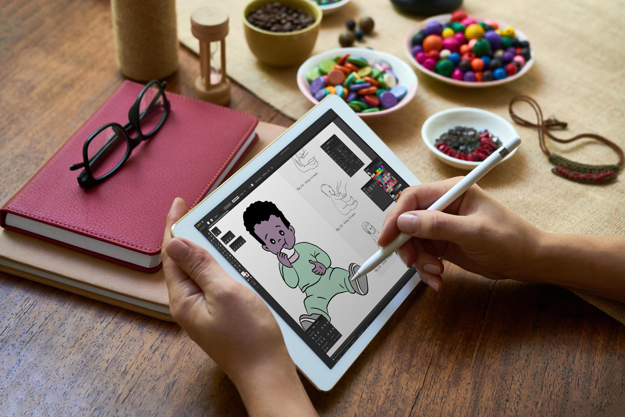 Bespoke illustrations being created on an iPad